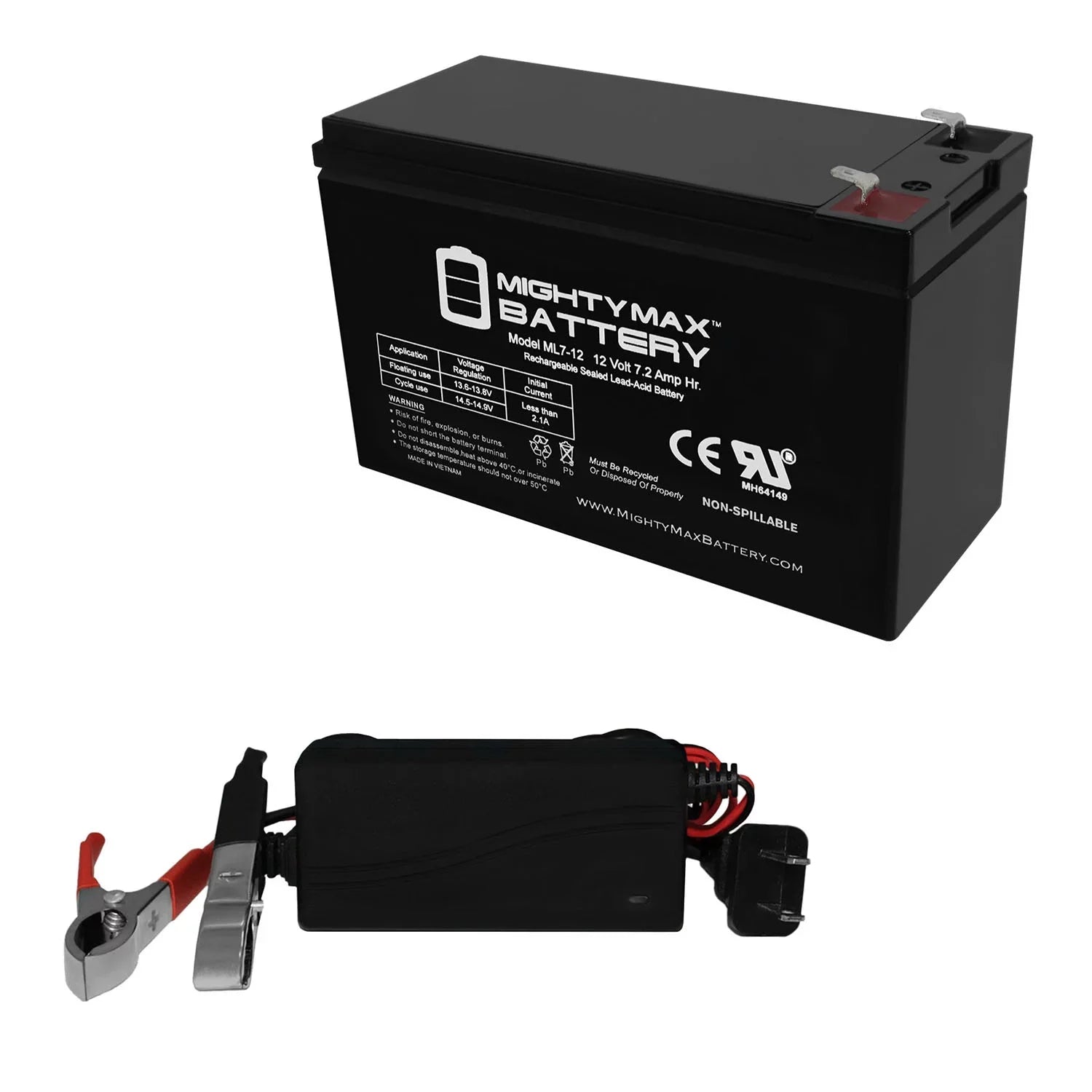 12V 7.2AH Battery for MarCum -3TC Fishing Sonar + 12V 1Amp Charger