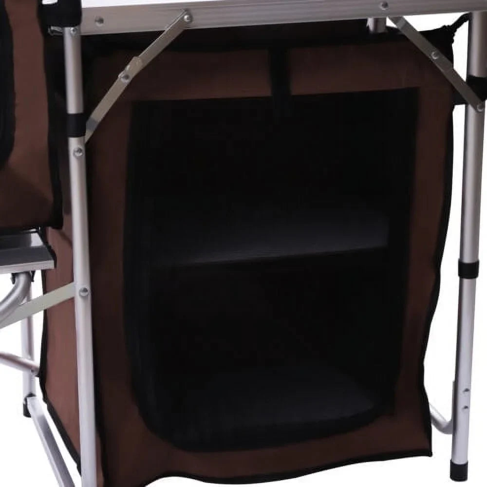 Folding Camping Kitchen Table Picnic Cabinet Table Portable Cooking Storage Rack