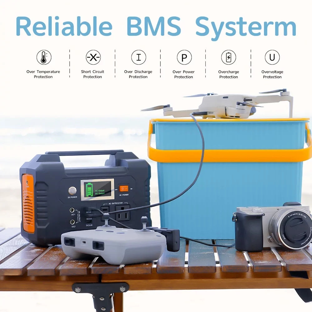 Flashfish PortableStation,3 Modes E200 Portable 200w Batterye200 Modes - 200w BatteryStation With 3 40800mah/151wh Solar - 40800mah/151wh 200w Modes Station With Solar -and Modes