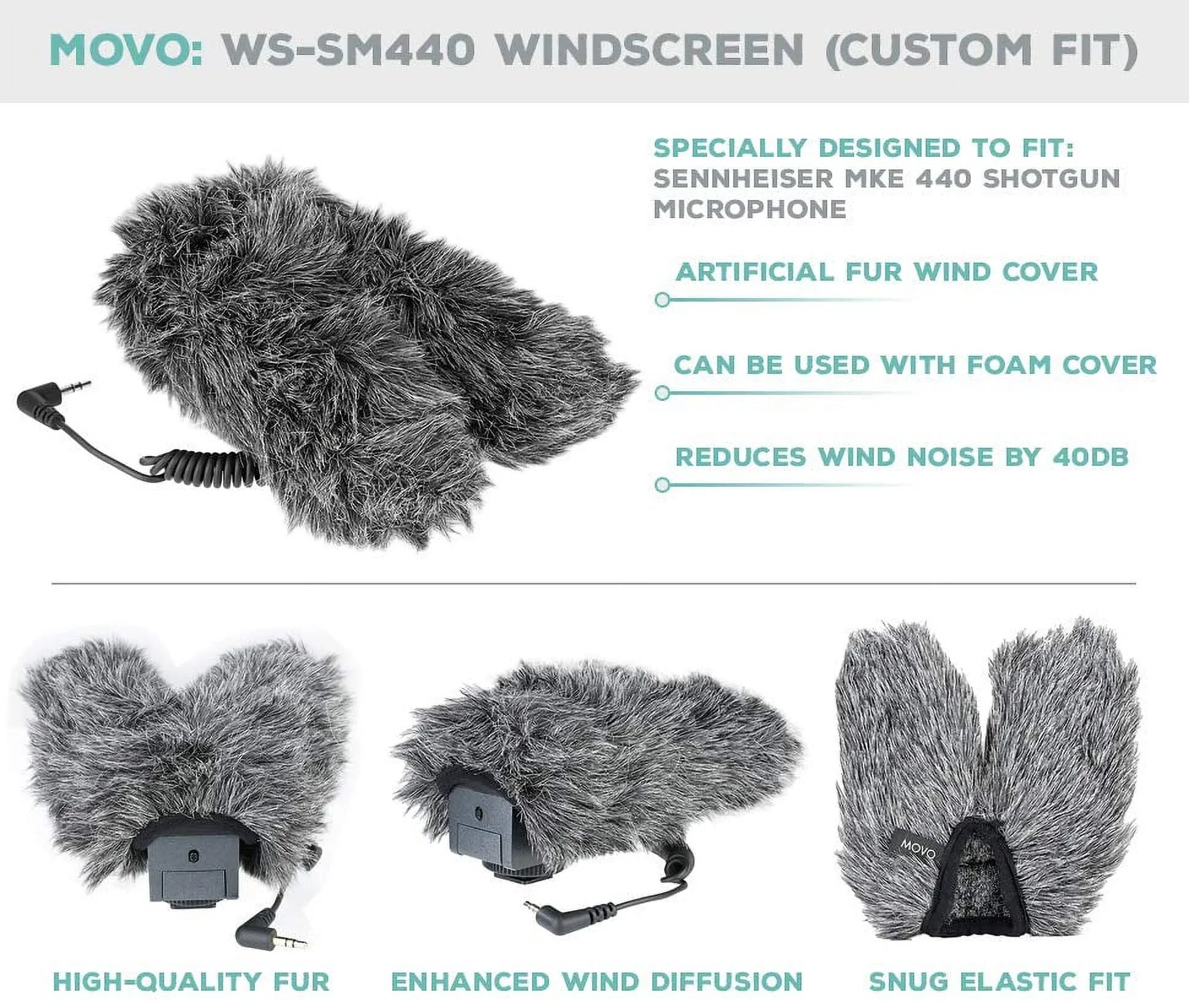 Movo -SM440 Furry Outdoor Microphone Windscreen Muff Custom Fit for Sennheiser  440 Compact Stereo Shotgun Microphone