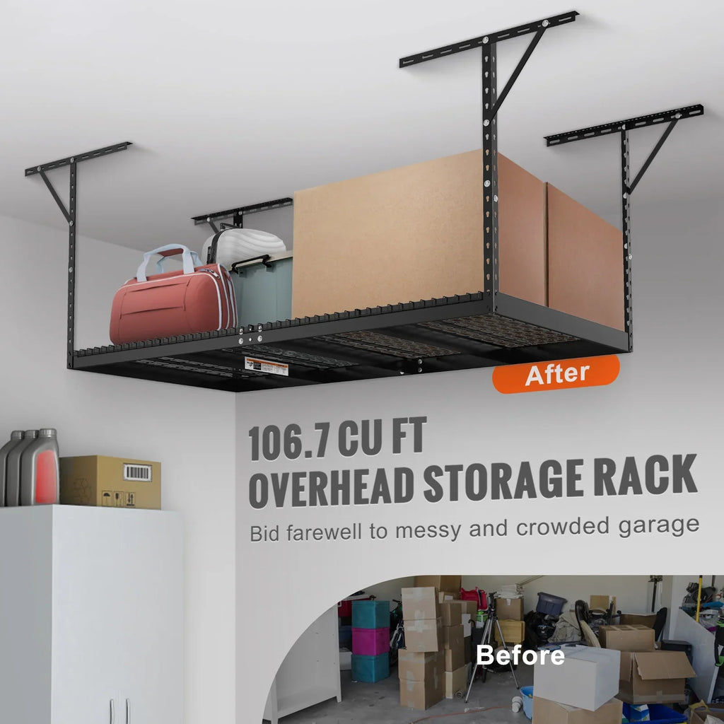 Overhead Adjustable Garage Storage Rack 48x96" Ceiling Rack 600 lbs Black