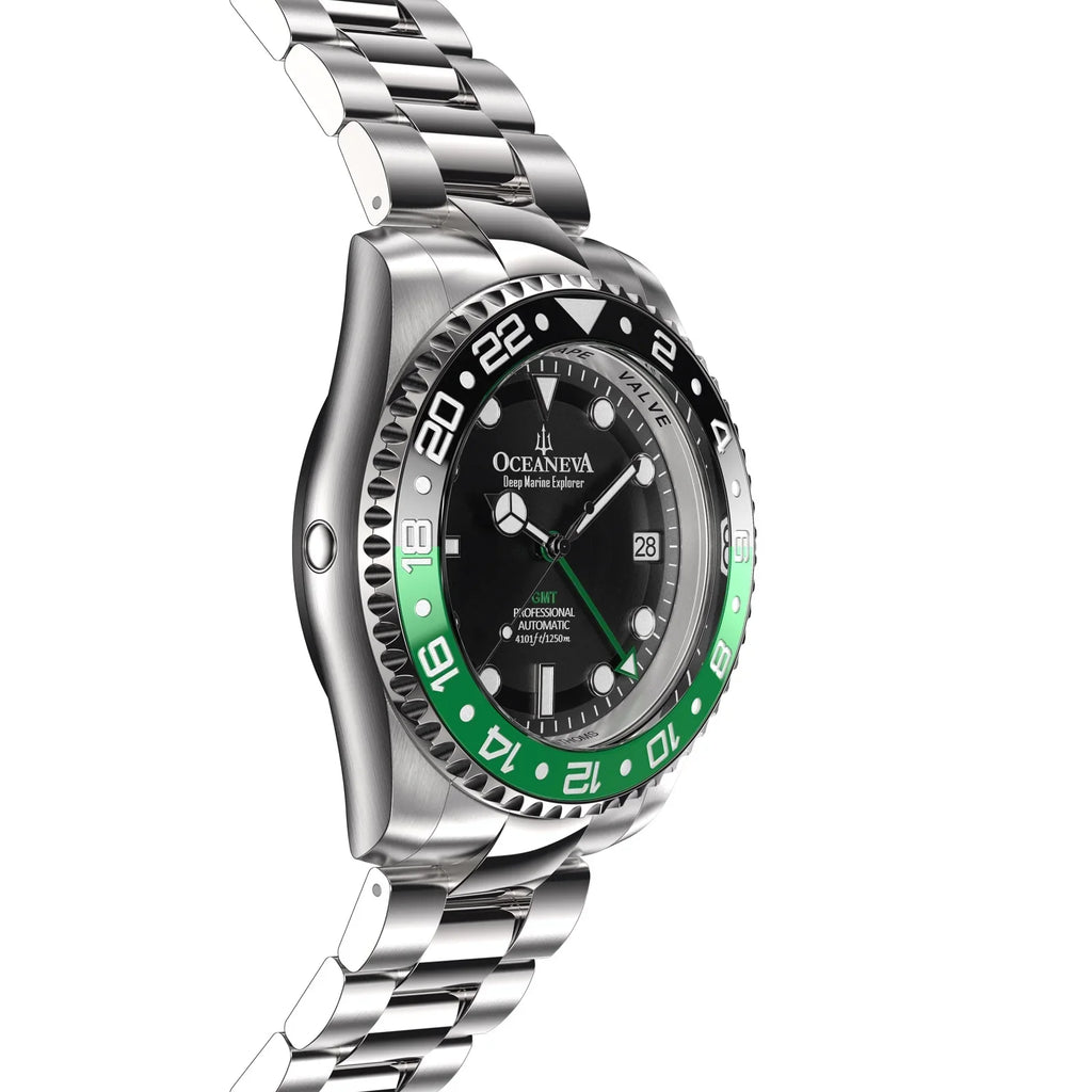Oceaneva™  Deep Marine Explorer Pro Diver Black Green Bezel Watch - Screw Down with Triple Seal Case Back - 1250M Water Resistance - Japan Automatic Movement Dive Swimming Wrist Watches For Men