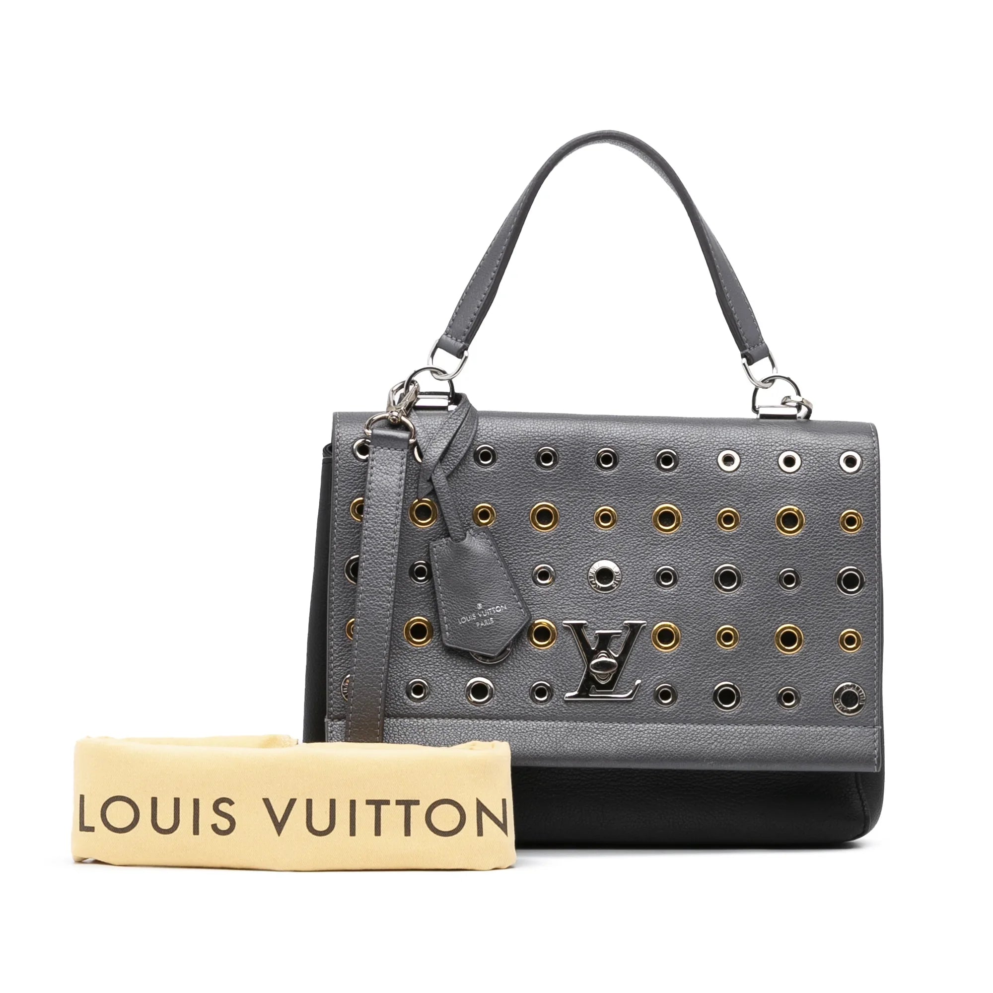 Pre-Owned Authenticated Louis Vuitton Eyelet LockMe  Calf Leather Gray Satchel Unisex (Good)