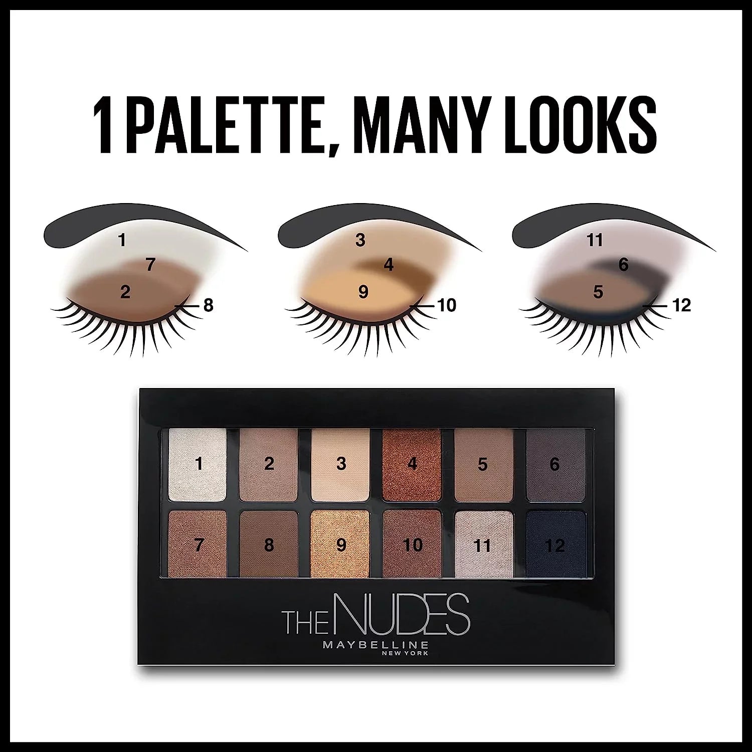 Maybelline The Nudes Eyeshadow Palette Makeup, 12 Pigmented Matte  and  Shimmer Shades, Blendable Powder, 1 Count