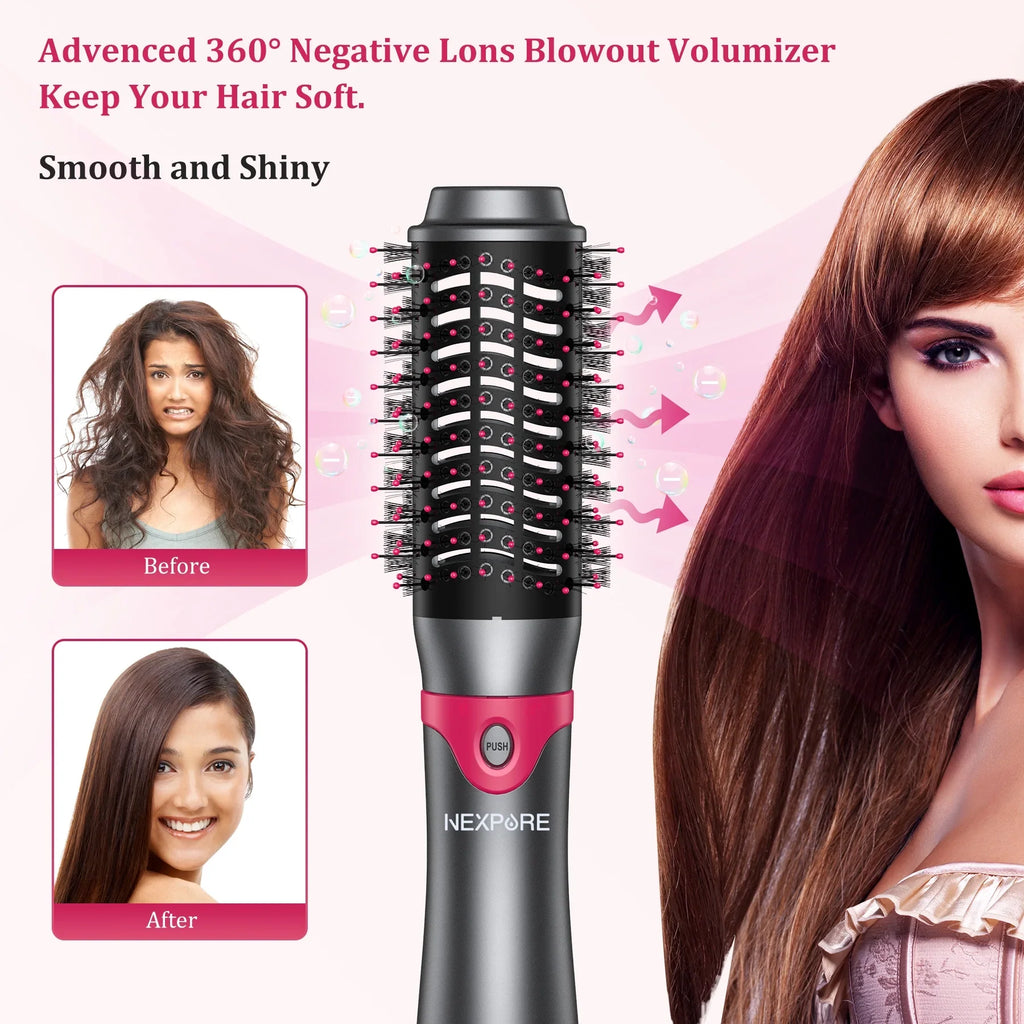 5 in 1 Multifunctional Hair Dryer Styling Tool, Detachable Salon 5-in-1 Multi-Head Hot Air Comb,Negative Ion Automatic Suction Hair Curler for Women