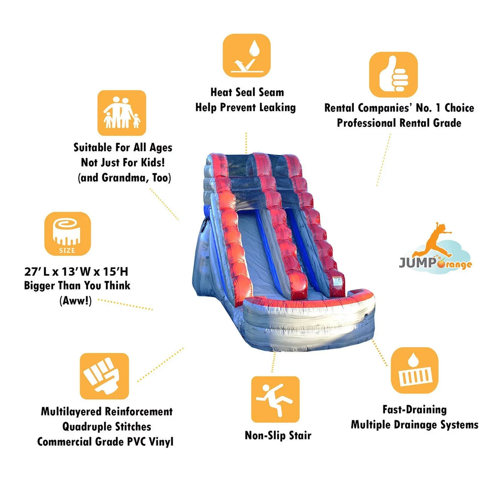 JumpOrange Titanium Commercial Grade Inflatable Water Slide with Splash Pool | for Adults and Kids | Includes Blower, Stakes and Storage Bag | 15-Foot Tall x 28-Foot Long x 13-Foot Wide