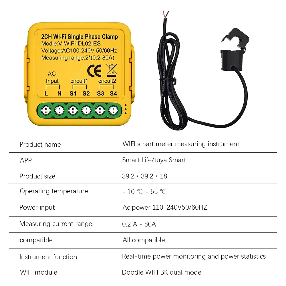 Andoer Automatic voltage regulator,Statistics 100-240v 80a Solar 80a Wifi Smart Meter Phase Consumption Solar Clamp Smart Meter Clamp Solar Current Clamp 50/60hz 2.