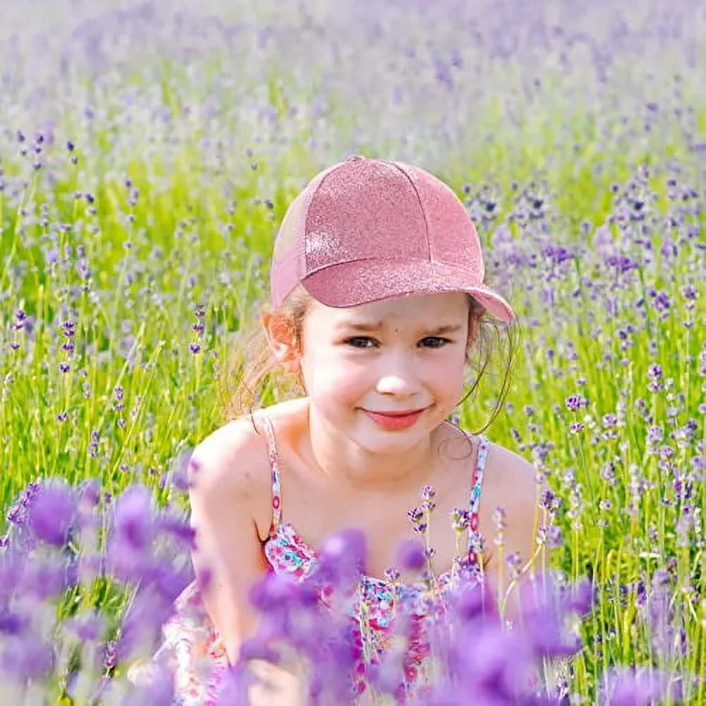 Glitter Ponytail Baseball Hat Summer Sun Hat with High Bun Messy Ponytail Hole