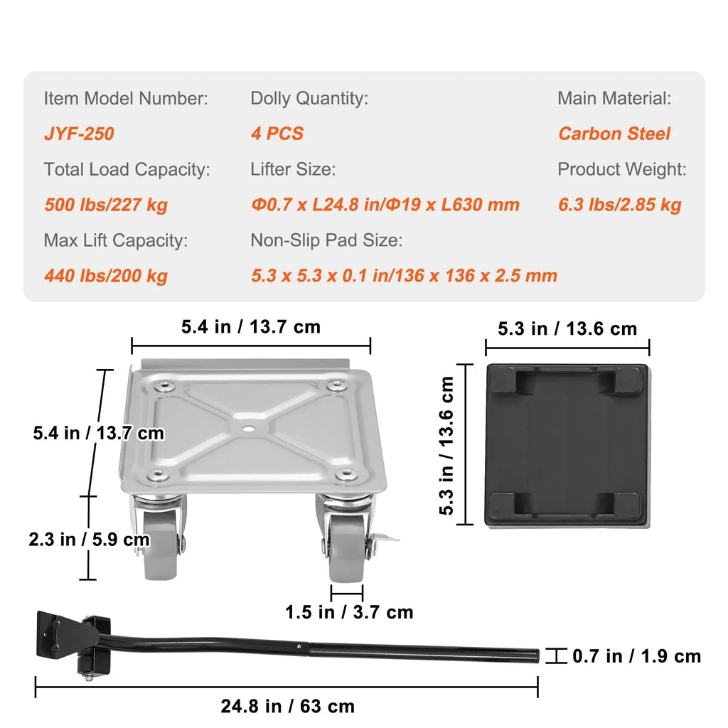 Furniture Dolly, 500 Lbs Capacity Furniture Lift Mover Tool Set for Moving Heavy Furniture Refrigerator Sofa,Furniture Moving Dollies with 360°  Swivel Wheels & Carbon Steel Panel