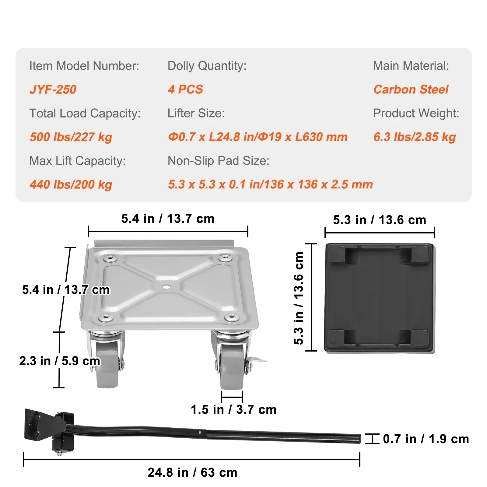 Furniture Dolly, 500 Lbs Capacity Furniture Lift Mover Tool Set for Moving Heavy Furniture Refrigerator Sofa,Furniture Moving Dollies with 360°  Swivel Wheels & Carbon Steel Panel