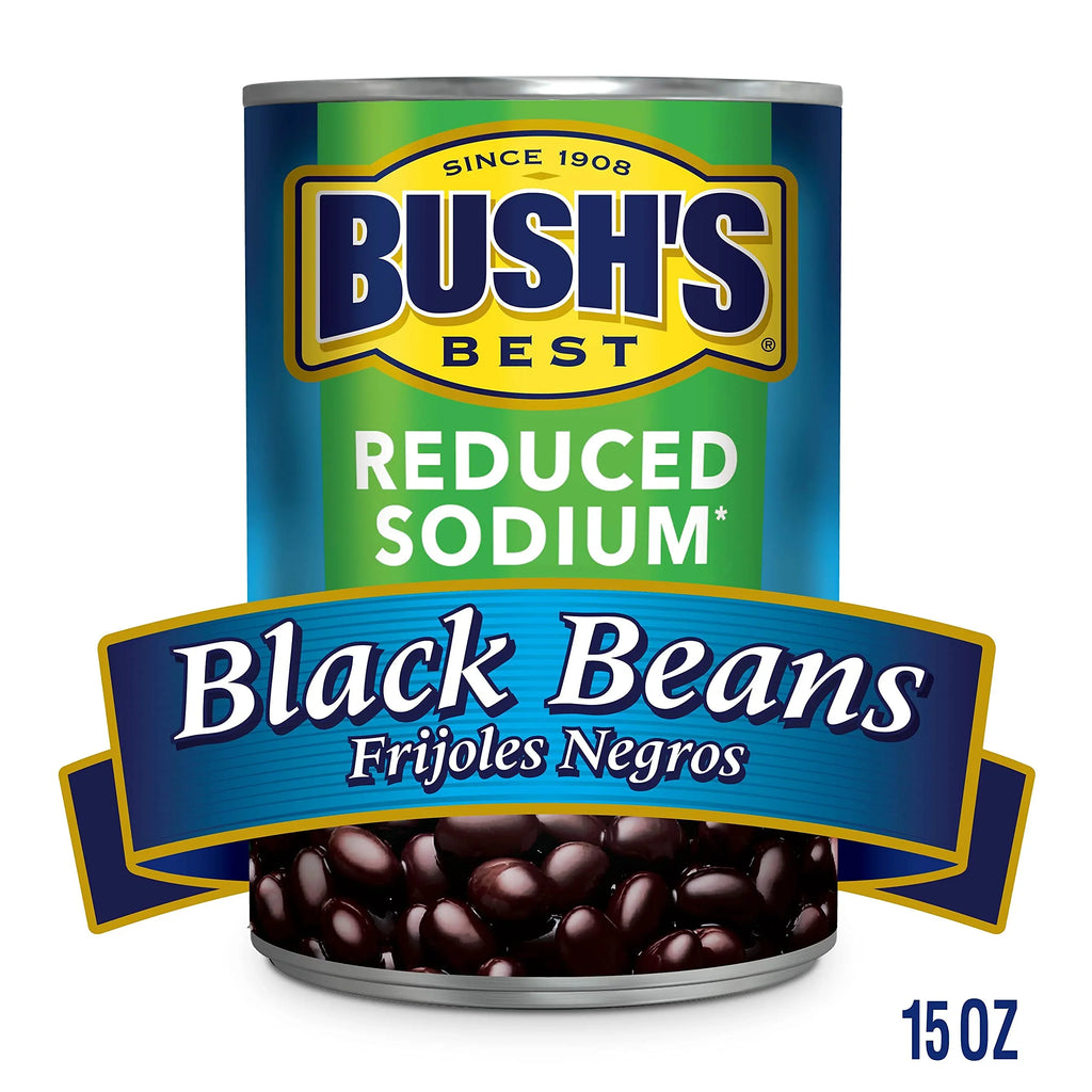 Bush,S Best 15 Oz Canned Reduced Sodium Black Beans, Source Of Plant Based Protein And Fiber, Low Fat, Gluten Free, (Pack Of 12)