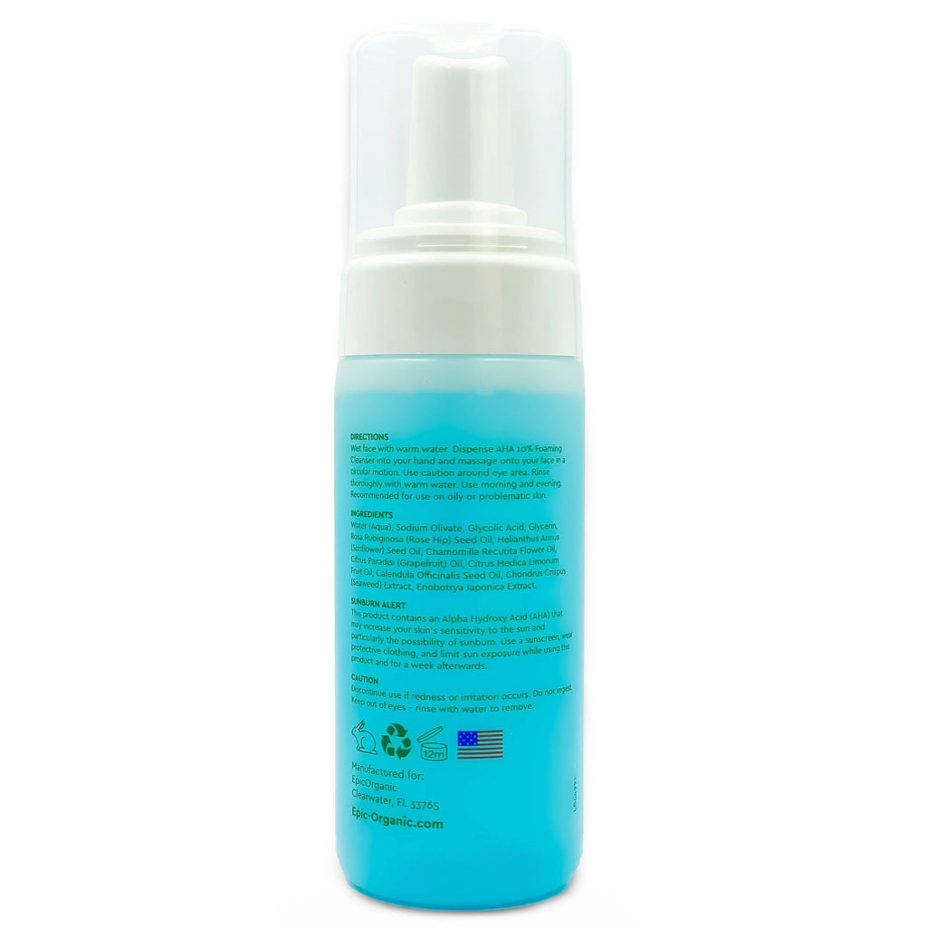 Epic Organic Aha Foaming Facial Cleanser (4.1 oz) with 10% Glycolic Acid