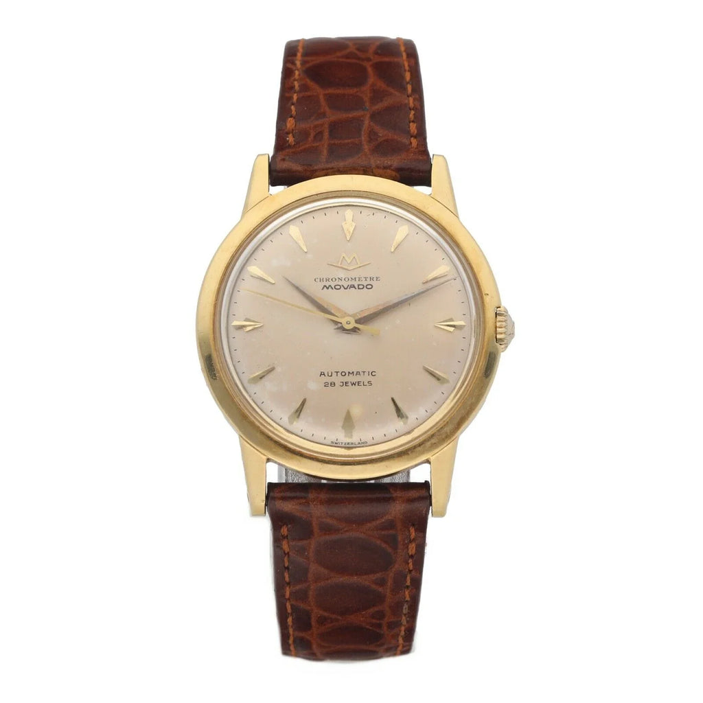 Movado Chronometre 1231 18k Yellow Gold 34mm Leather Automatic Wrist Watch