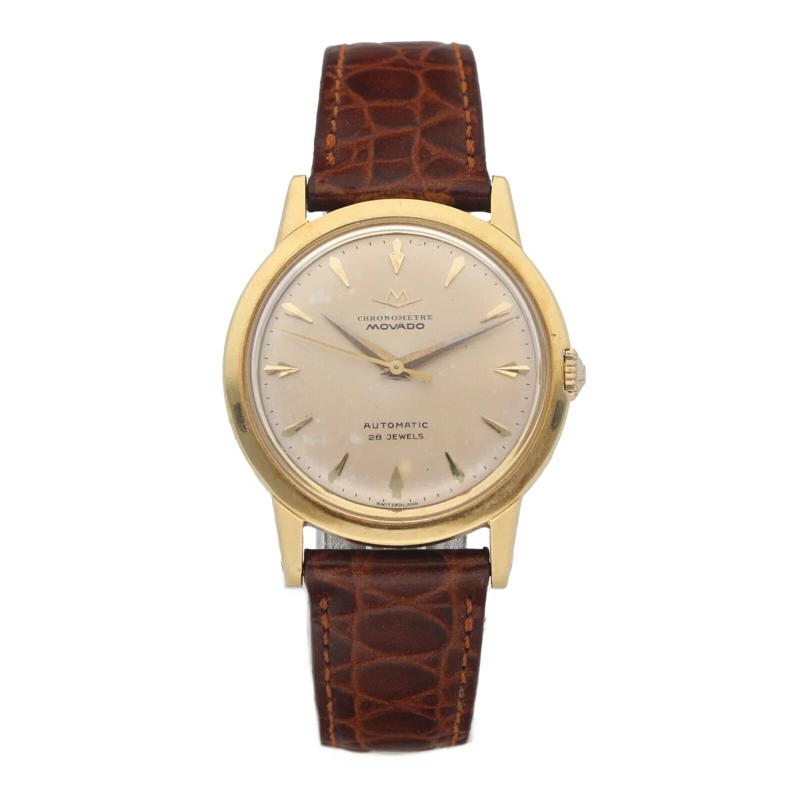 Movado Chronometre 1231 18k Yellow Gold 34mm Leather Automatic Wrist Watch