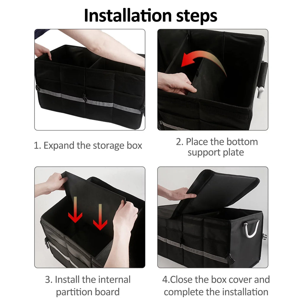 Apexeon Car Trunk Organizer, Automotive Cargo Organizer, Oxford Cloth Folding Storage Box, Reflective Strip, 28L Capacity