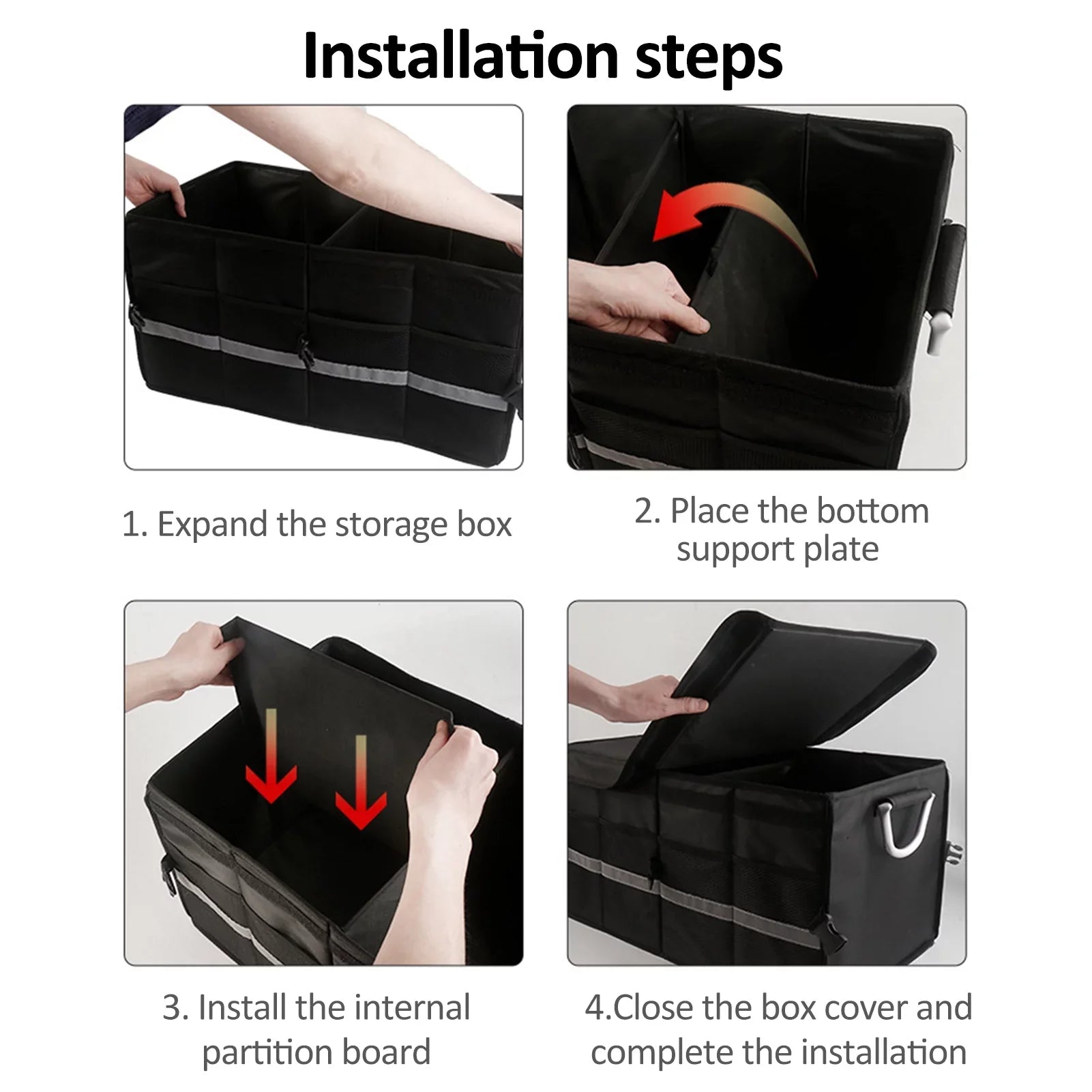 Apexeon Car Trunk Organizer, Automotive Cargo Organizer, Oxford Cloth Folding Storage Box, Reflective Strip, 28L Capacity