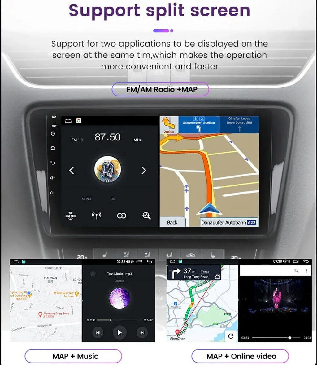 9" Android Car Stereo  / Radio  Navigation 4+32G Universal Double Din 1280X720  Screen Wireless Apple Carplay Android Auto in-Dash Head Unit Multimedia Player,Weather,Play Store,YouTube