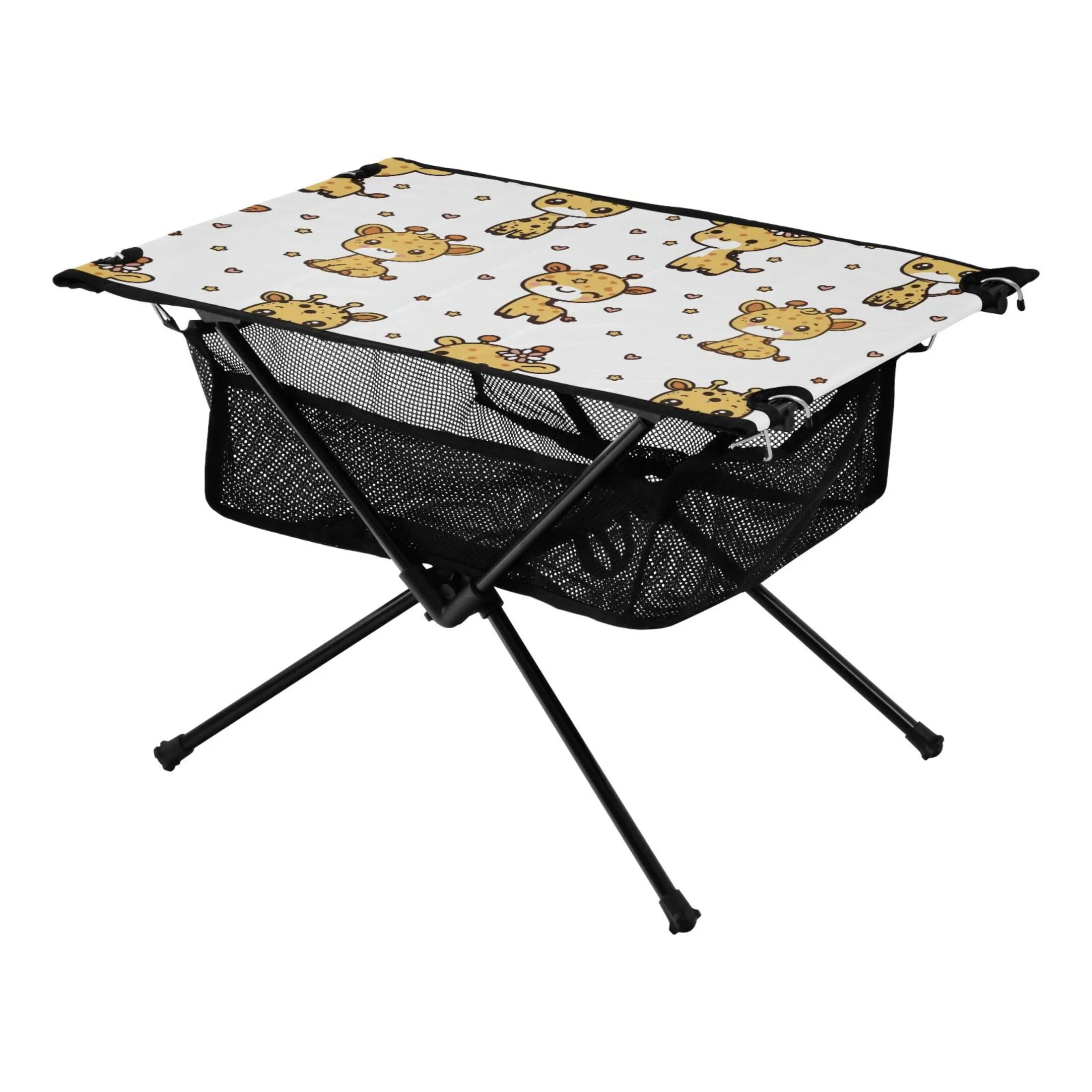 Cute Cartoon Giraffe Pattern Camping Folding Table Portable Beach Table with Storage Bag Compact Picnic Table for Outdoor Travel Fishing