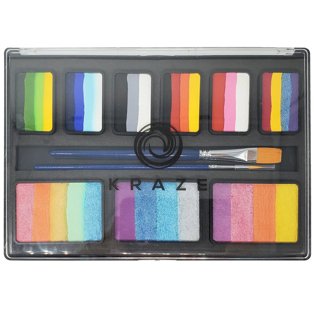 Kraze  Celebration Professional Face Painting One Stroke Split Cake Palette, Water Activated, Hypoallergenic, Safe, Non Toxic Halloween Party Makeup Face Paint Kit for Sensitive Skin, Kids & Adults