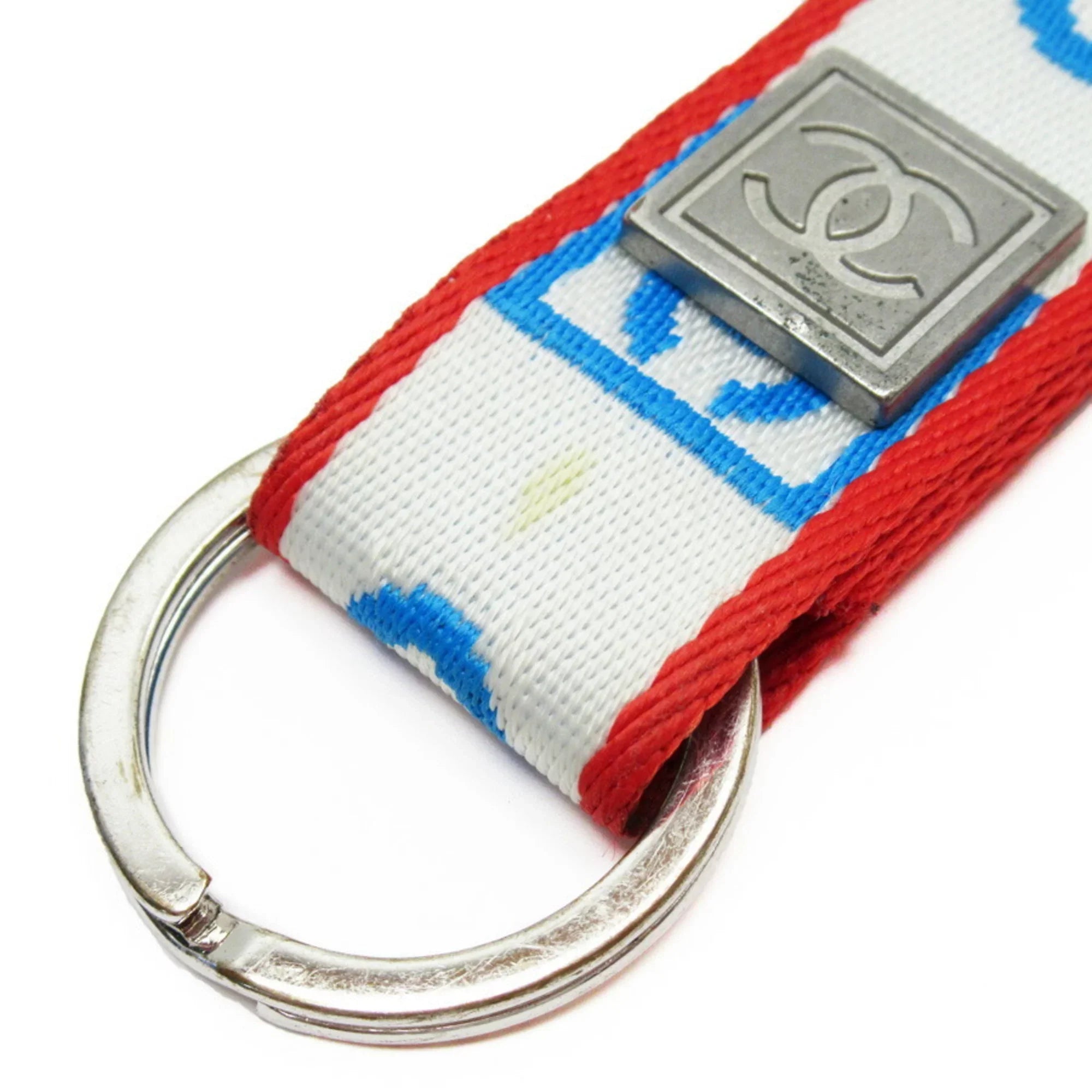 Pre-Owned Chanel  neck strap white x blue red silver nylon canvas metal material (Good)