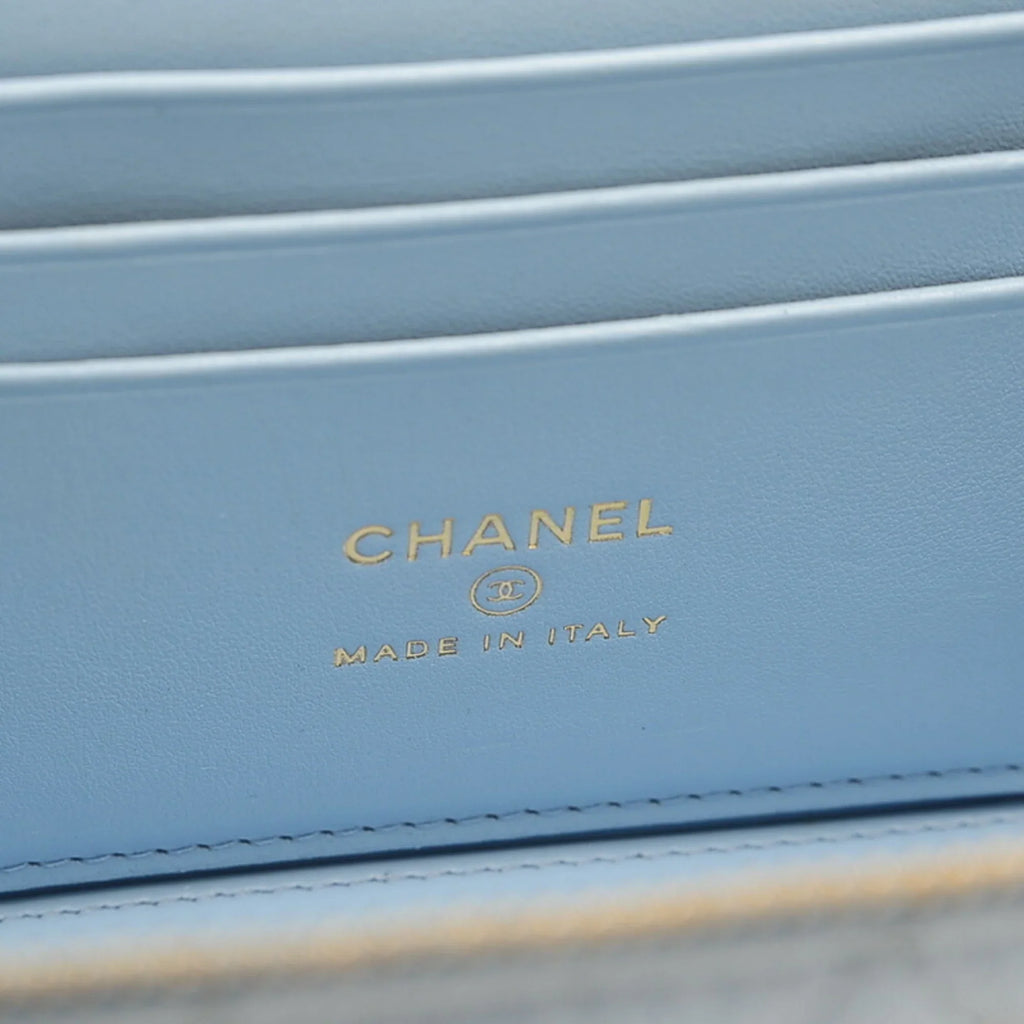 Pre-Owned Chanel Logo Handle Vanity Shoulder Bag Caviar Skin Blue Gold Hardware AP2805 (Good)