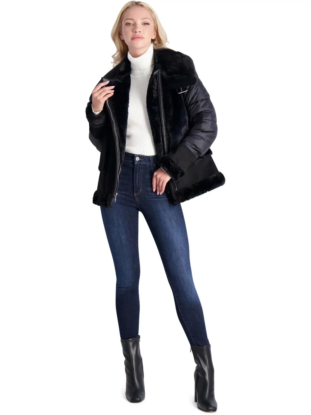 Tahari Women's Saylor Mixed Media Puffer Coat