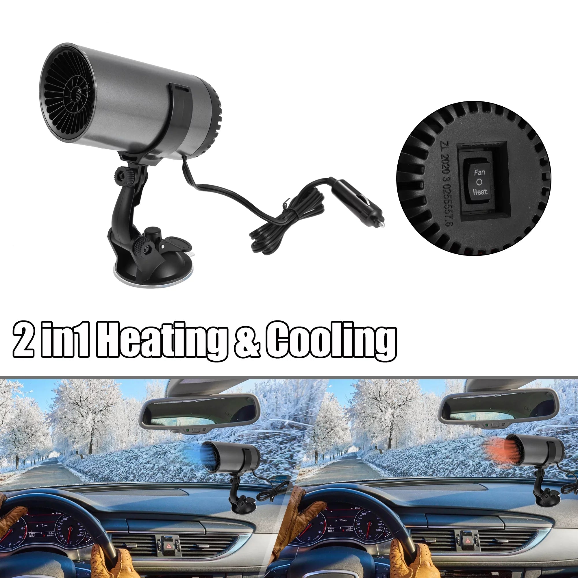 Unique Bargains 12V 150W Portable Car Heater Air Purifying Defogger Defroster with Suction Holder Gray