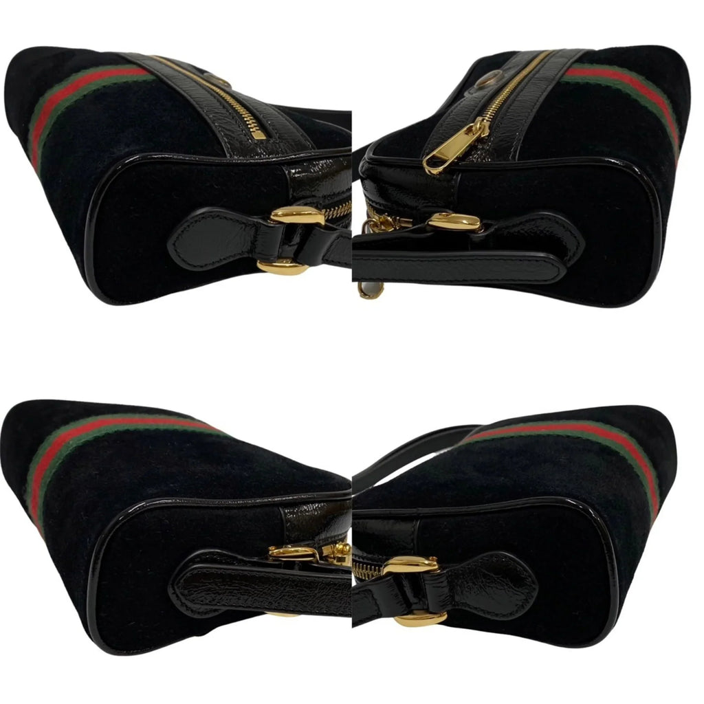 Pre-Owned  Gucci Ophidia Sherry Line  Hardware Suede Enamel Leather Genuine Mini Shoulder Bag Black (Good)