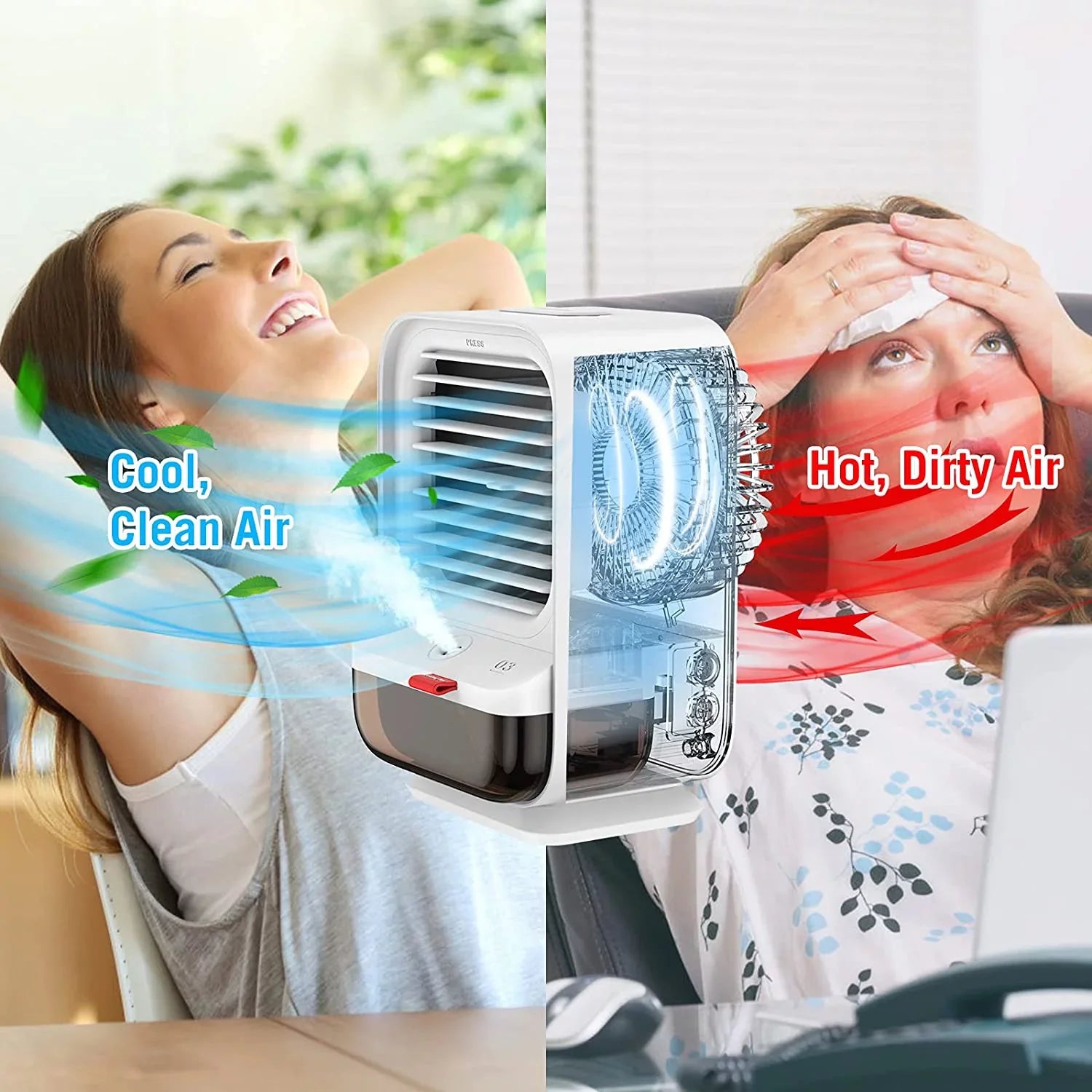 Sholov Portable Air Conditioner Fan Mini Personal Evaporative Air Cooler 90 Shaking Head with Battery with 3 Speeds & 2 Misting &  Light for Home, Bedroom, Travel & Office,  Charging, White