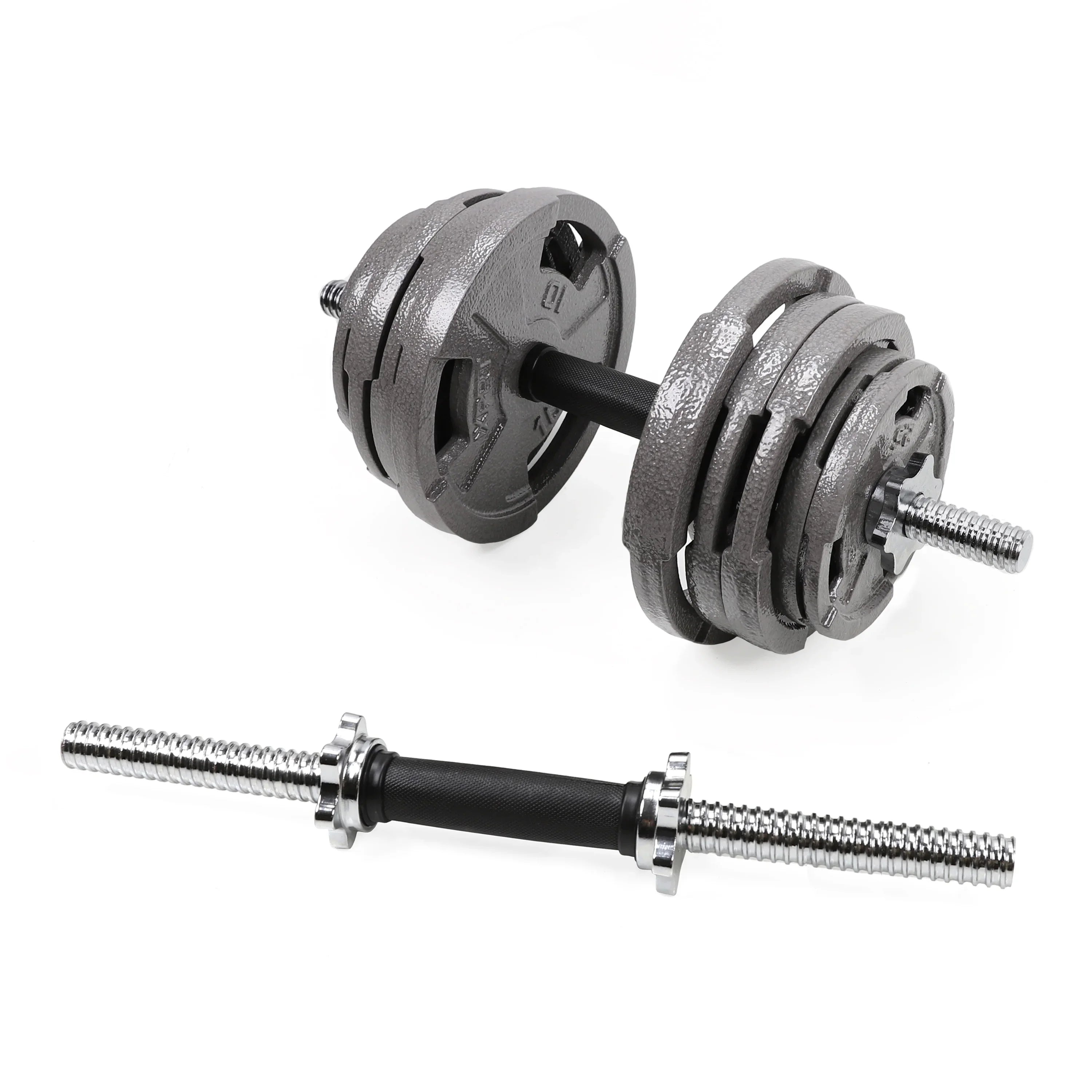 Fitness 19.5 ” Dumbbell Handles Set - Solid Steel, 1 inch Standard Grip, Spinlock Collars – Standard Weight Plates Handles for Home Gym Workouts, Bodybuilding, Strength Training – Rubber Handles