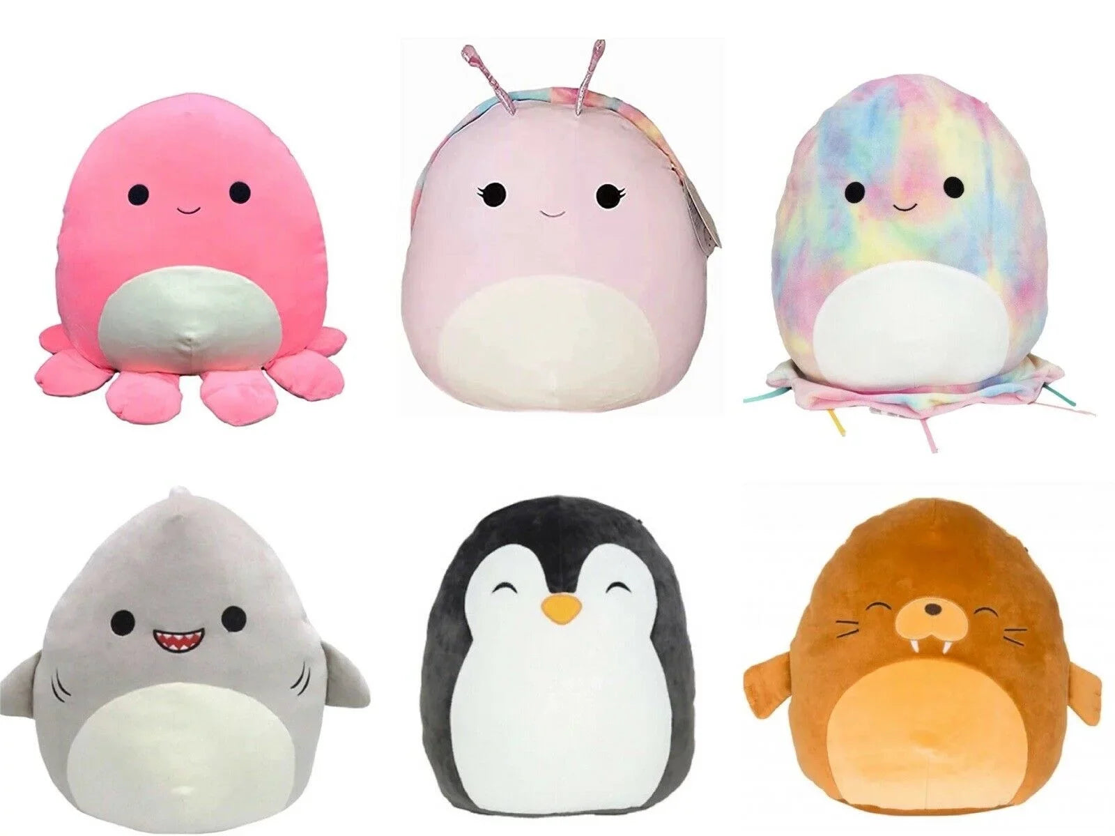 Squishmallow Kellytoy Sea-Life Series 6 Piece 5" Plush Toy Set #A