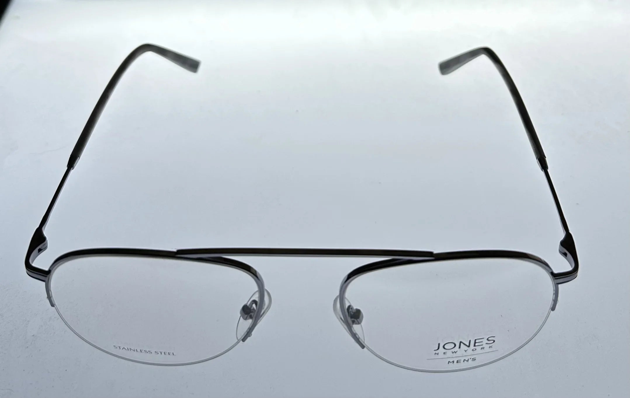 Jones New York Mens Gunmetal Rimless Metal Eyewear Aviator Frame. J359. 53mm