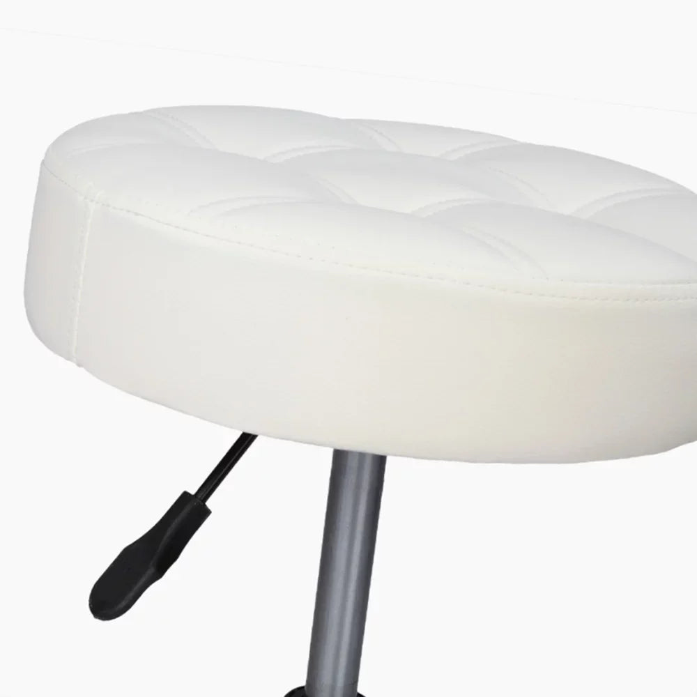 Round Stool with Backrest Plating Five-Star Feet Technician Stool Suitable for Beauty Salon, Medical Clinic, Kitchen, Studio and Home Office White