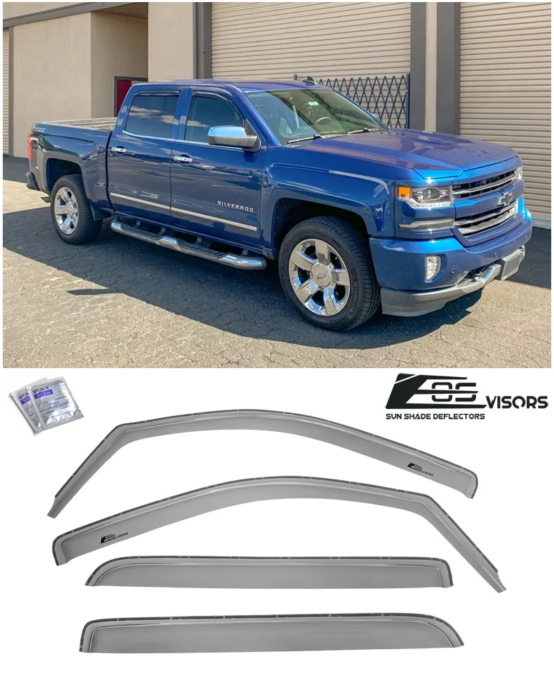 Extreme Online Store Fits  2014-2018 Chevrolet Silverado 1500 Crew Cab Models |  Visors - Style   Side Vents Window Deflectors Rain Guards