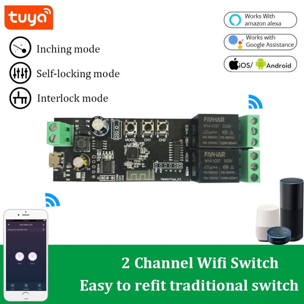 WiFi Relay Tuya Smart Switch Module 12V Smart life  Remote Control Timer  Inching Self-Locking Work with Alexa Google Home