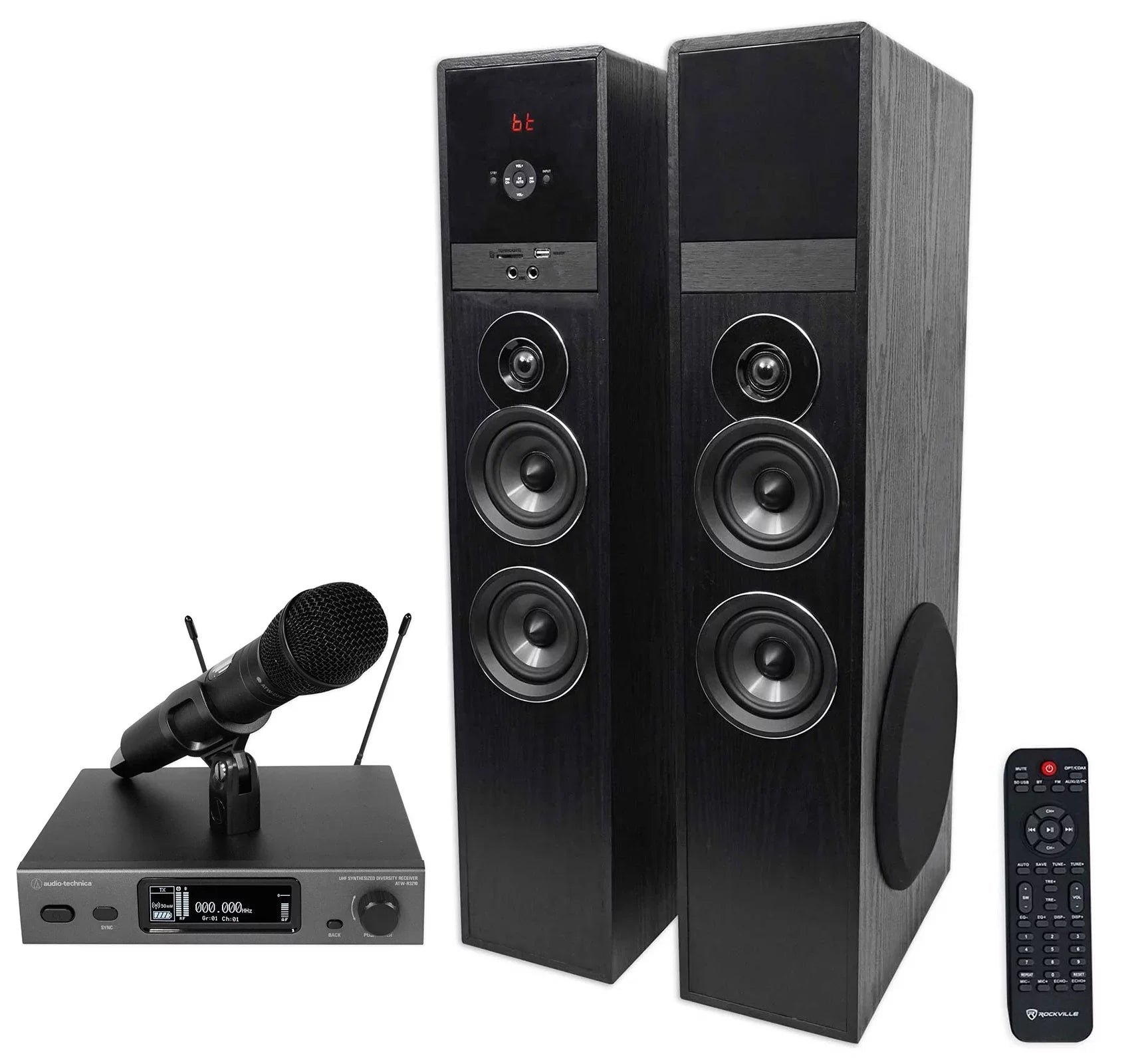 Audio Technica -3212/C710DE2 Wireless Handheld Mic+Tower Home Theater Speaker