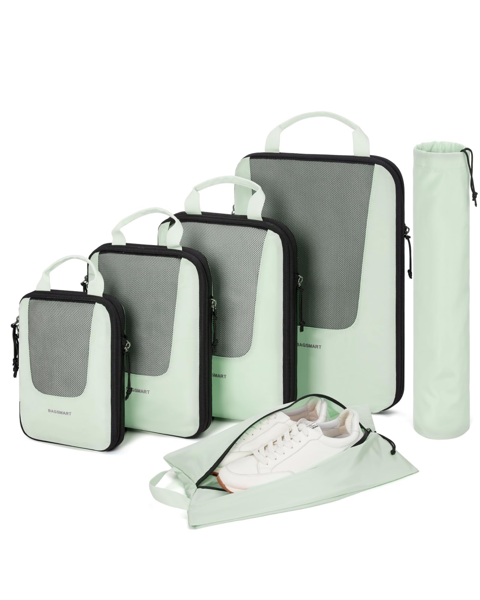 Packing Cubes for Travel, Compression Expandable 6 Pcs Luggage Packing Organizers Foldable Lightweight Suitcase Storage Bags for Travel Accessories, Green