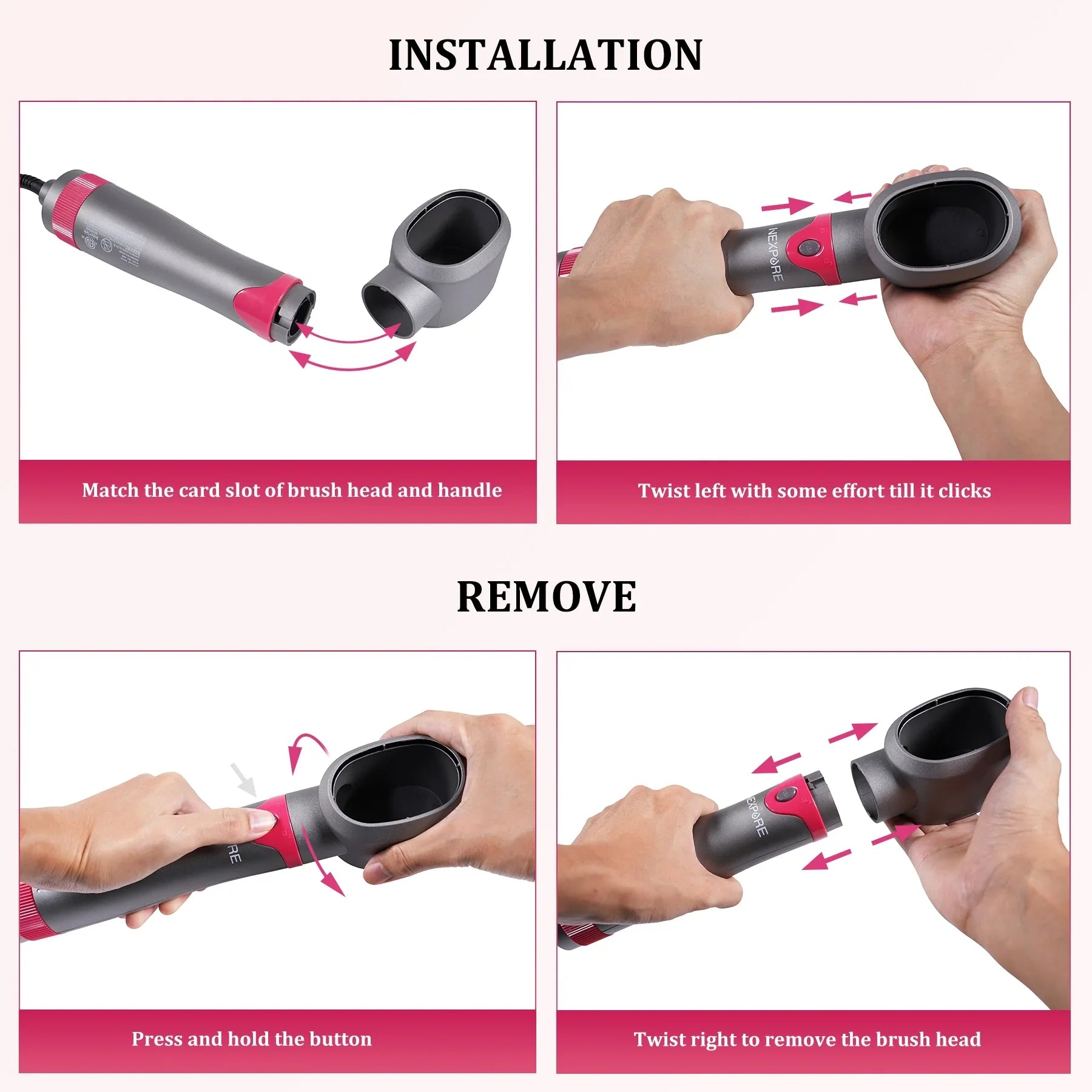 5 in 1 Multifunctional Hair Dryer Styling Tool, Detachable Salon 5-in-1 Multi-Head Hot Air Comb,Negative Ion Automatic Suction Hair Curler for Women