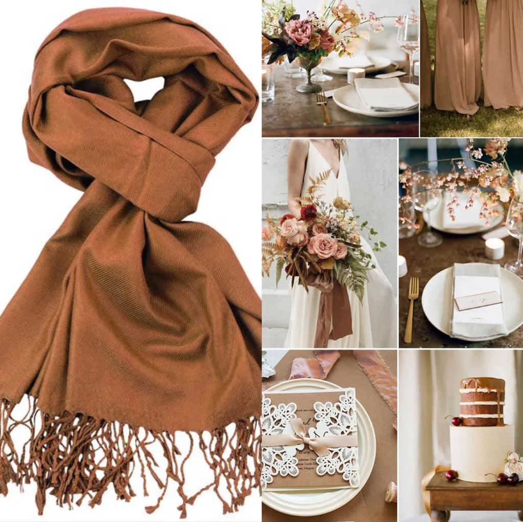 Set of 10 Dark Brown Pashmina Scarf Shawl, Bridesmaid Shawl, Bridal Wrap, Wedding Shawl