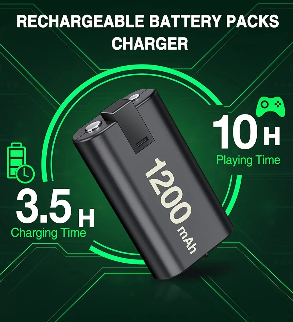 Charger for Xbox Rechargeable Battery Pack with 4x1200mAh Xbox Controller Battery Pack for Xbox Series X|S/Xbox One S/X/Elite-Black