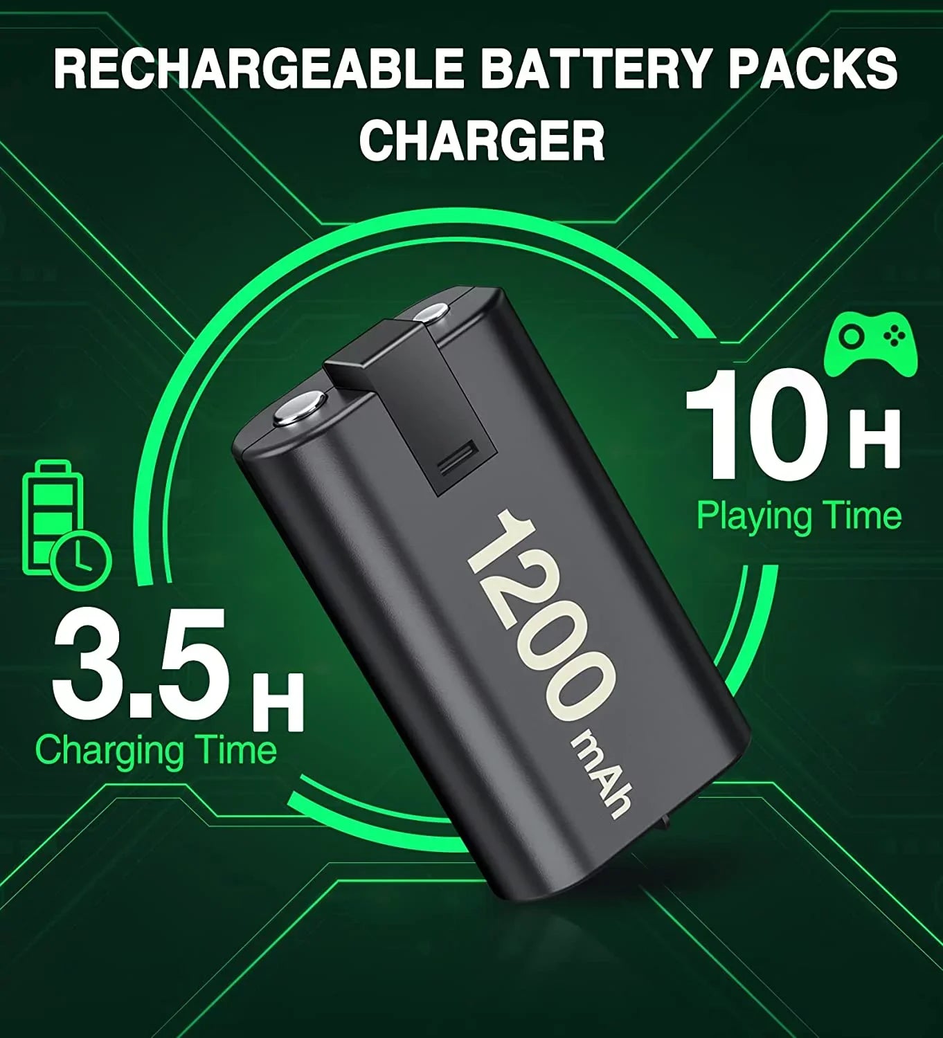 Charger for Xbox Rechargeable Battery Pack with 4x1200mAh Xbox Controller Battery Pack for Xbox Series X|S/Xbox One S/X/Elite-Black