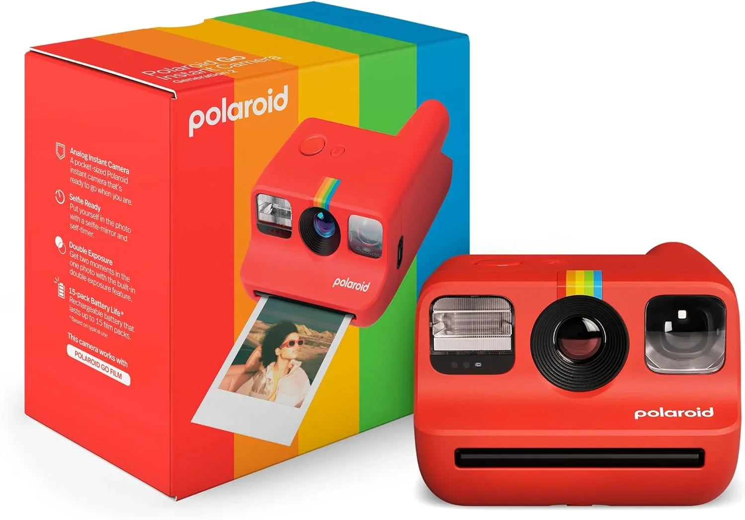 Polaroid Go Generation 2 Instant Film Camera (Red) + Polaroid Color Film, Double Pack + Album