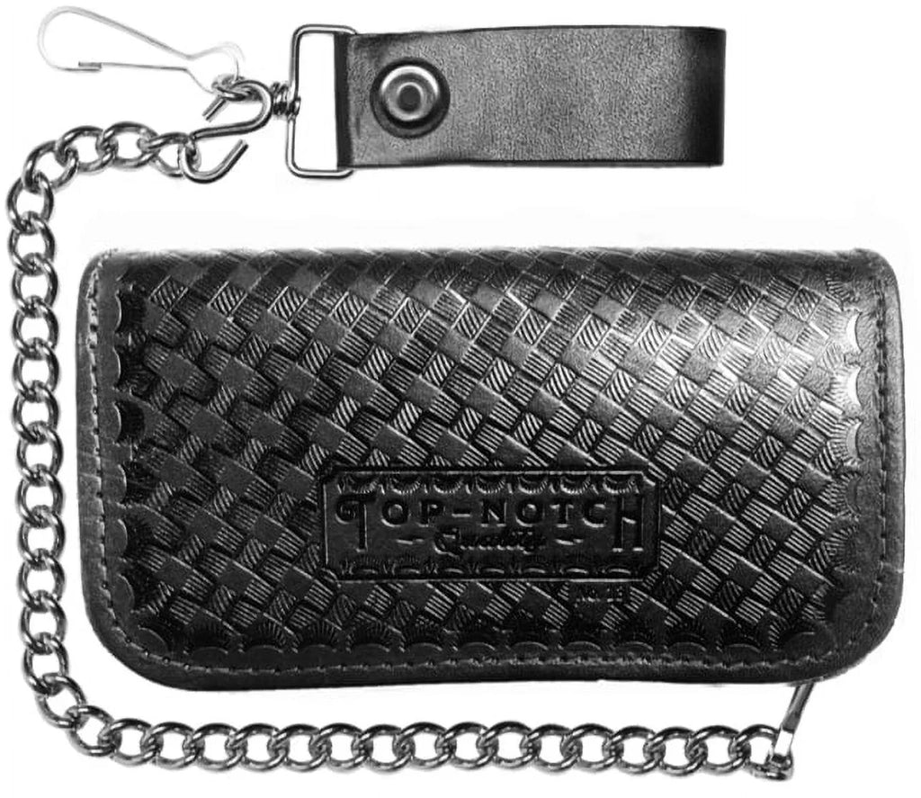 Lucky 13 Old Time Genuine Embossed Black Leather 6" Chain Wallet