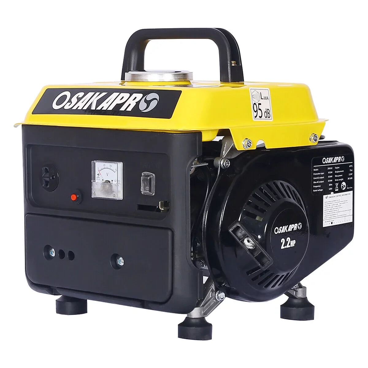 Portable Generator, 900 Watts Gas Powered Generator for Backup Home Use & Outdoors Camping Low Noise Ultra Lightweight   and  Compliant (Black ＆ Yellow)