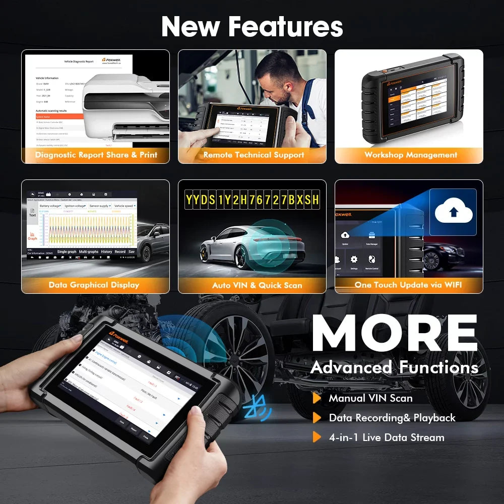 Foxwell NT809BT Advanced Bluetooth Car Scanner Bi-directional Control Active Test Automotive Scanner 30 Maintenance Services OBD2 Scanner Auto Analyzer Code Reader Automotive Diagnostic Scan Tool