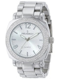 Peugeot Women's All Silver Boyfriend Oversized Watch with Swarovski Crystal Bezel Metal Link Bracelet 7075S