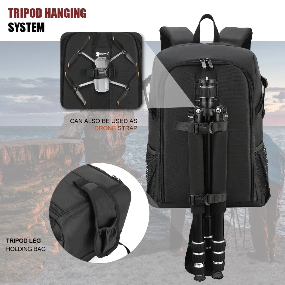 Big Capacity Photography Camera Waterproof Shoulders Backpack Video Tripod  Bag Drone Case w/ Rain Cover for Canon Nikon Sony Pentax