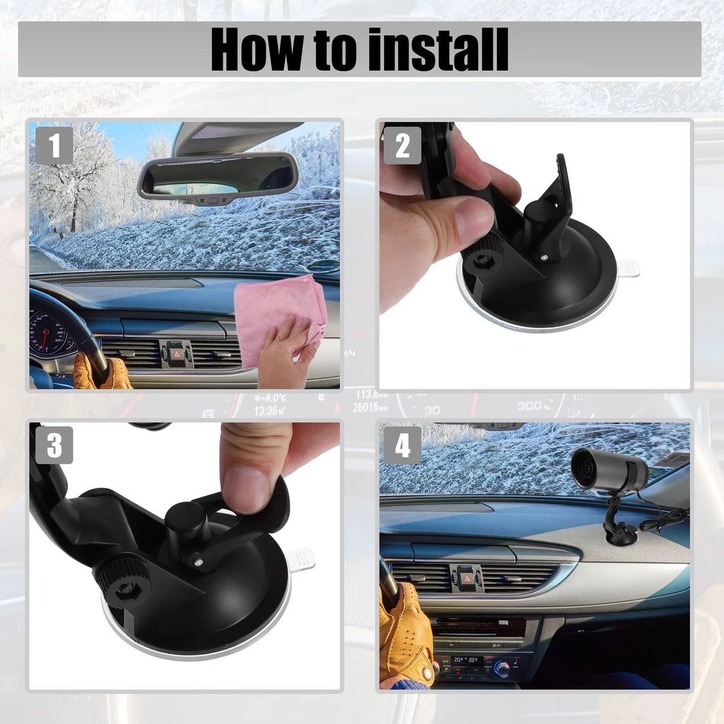 Unique Bargains 12V 150W Portable Car Heater Air Purifying Defogger Defroster with Suction Holder Gray