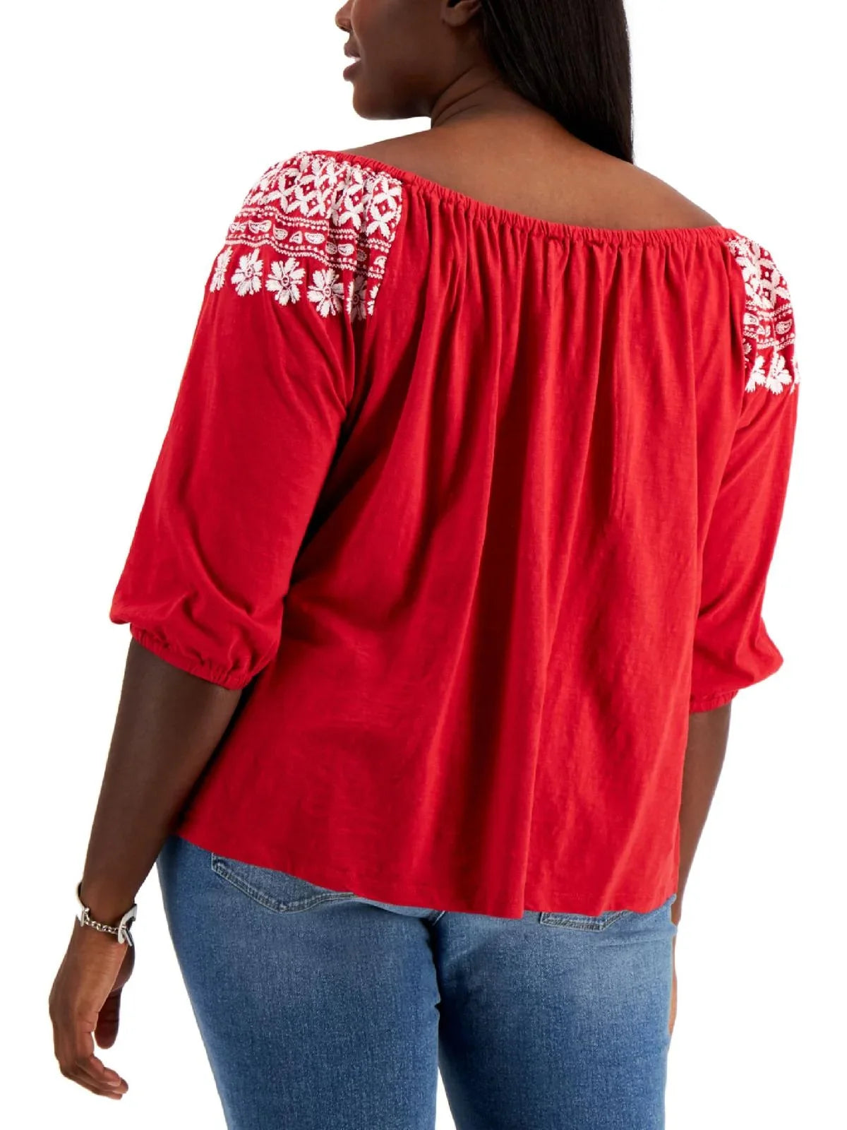Tommy Hilfiger Womens Plus Cotton Off-The-Shoulder Blouse