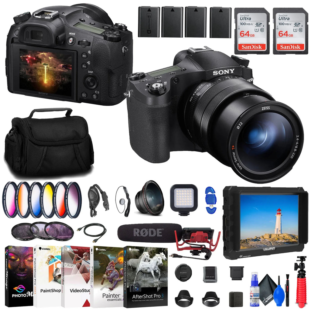 Sony Cyber-shot -RX10  Digital Camera + 4K Monitor + Rode VideoMic + More
